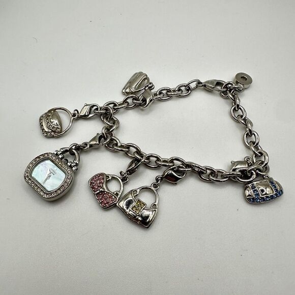 Citizen Eco-Drive Rhinestone Watch Purses Charm Bracelet Silver Tone - Picture 7 of 16